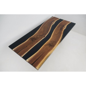 Table de salon en bois massif à bords naturels et résine époxy, faite à la main, de luxe, pour décoration intérieure personnalisée - Product Image 2