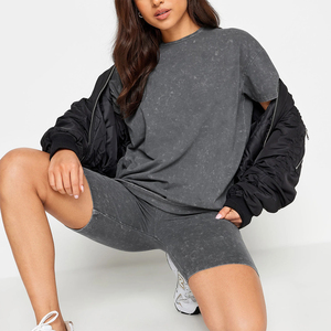 Camiseta de manga corta con efecto acid wash para mujer, color gris, talla grande, cuello redondo, hecha de algodón, ropa casual, camiseta para mujer adulta. - Product Image 5