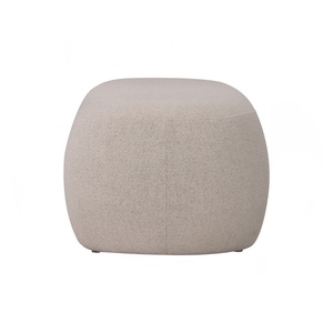 Minimalist Designer Beige Fabric Pouf Large Padded <b>Footrest</b> Oval Floor Ottoman for Modern Bedroom Living Room Seating Area - Product Image 2
