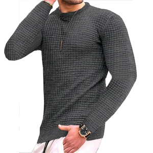 Pull décontracté à col rond en maille gaufrée verte pour homme, coupe ajustée, manches longues, tendance automne 2026 - Product Image 6
