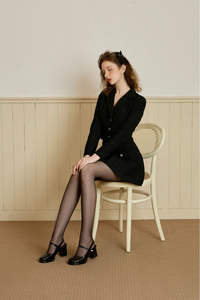 Nuevo Diseño de Vestido con Mangas y Solapas con Muescas, Tejido Tweed Grueso con Hilo Metálico, Vietnam MARIS - Conjunto de Vestido Tweed Metálico Negro KS41 - Product Image 2