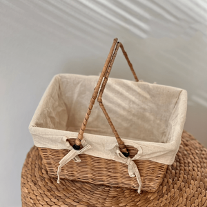 Cesta de Almacenamiento de Mimbre Ecológica, Cesta de Picnic Tejida a Mano con Marco de Mimbre, Forro de Algodón y Asas para Almacenamiento y Decoración - Product Image 3