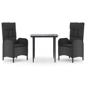 Conjunto de Comedor para Patio de Ratán PE Negro con Reposabrazos Ajustables, Tamaño Mediano - Product Image 2