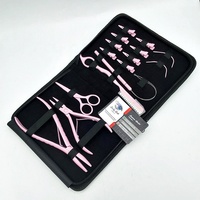 Kit d'outils personnalisés en acier inoxydable rose pâle pour extensions capillaires : ouvre-perles micro-anneaux, ferme-perles, enfileur de boucles, aiguilles rasoir
