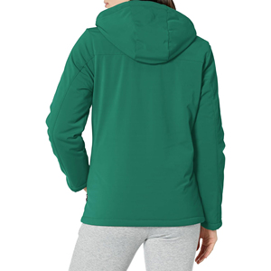 Women's Green Hooded Fleece Jacket Full Sleeve <b>Zipper</b> Closure Windproof Autumn Wear Solid Color Woven Polyester Shell - Product Image 4