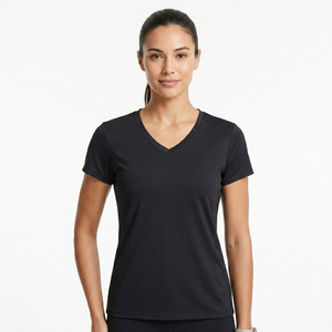 Camiseta de Cuello en V para Mujer con Logotipo Personalizado, Camiseta Lisa de Algodón, Manga Corta, Corte Ajustado, Tops Deportivos Femeninos, Fabricante - Product Image 2