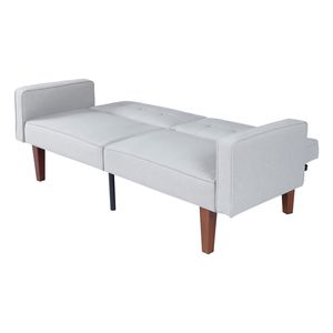 Divano Futon Imbottito in Cotone con Schienale Trapuntato, Divano Reclinabile Regolabile, Gambe in Legno e Metallo, Arredamento Compatto per Soggiorno - Product Image 2