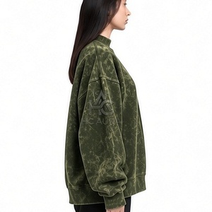 Sudadera Oversize de Felpa/Algodón con Lavado Ácido, Cuello Alto Simulado, Hombros Caídos, Color Negro, Premium, Estilo Urbano de Invierno, Muy Solicitada - Product Image 3