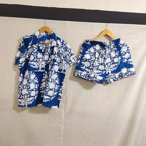Conjunto de pijama de algodón con estampado floral, cintura elástica, corte holgado, manga tres cuartos, ropa de dormir informal para primavera - Product Image 4