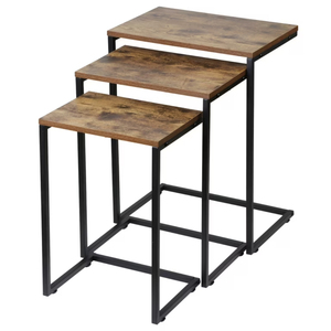 Classic Design Nesting Side <b>Table</b> Set of 2 Dark <b>Walnut</b> Wood and Metal Square End <b>Tables</b> Space-Saving <b>Coffee</b> <b>Tables</b> for Hotels - Product Image 3