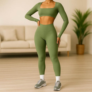 Conjunto Deportivo de 2 Piezas para Mujer, Talla Grande, Color Sólido, Superelástico, Ajuste Delgado, Secado Rápido, Ecológico, Transpirable, para Gimnasio y Yoga - Product Image 5