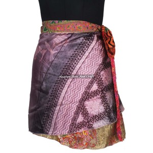 Women Saree Mini <b>Skirts</b> Dress Multi Colours Women Wear Vintage Silk Sari Short Length <b>Wrap</b> <b>Around</b> Mini <b>Skirt</b> 2 Layer Reversible - Product Image 3