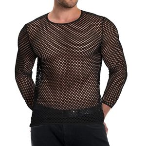 Gothic Dark Sheer Loungewear Mesh <b>Shirts</b> Fishnet Style Soft <b>Stretch</b> Polyester Breathable Hollow Out Rave <b>Men</b> Blouses - Product Image 2