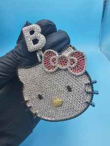 Pendentif Chat Mignon Hello Kitty VVS Moissanite Bling pour Femme, Pendentif Personnalisé avec Anneau en Argent 925, Bijoux Hip Hop - Product Image 4