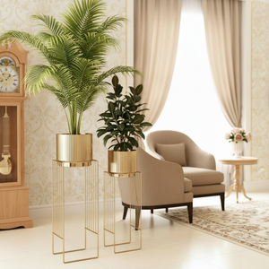<b>Large</b> Gold Metal Modern Eco-Friendly Ribbed Floor Flower Pot <b>Planter</b> Stand <b>Outdoor</b> & Indoor Decorative Plant Container - Product Image 5