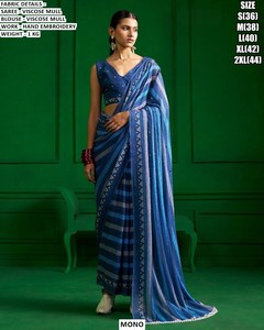 Sari Tradicional Bordado de Viscosa Regal River para Mujer, Ideal para Invierno/Verano en Gujarat, Fiestas de Diwali y Bodas, Sin Arrugas y Resistente a la Humedad - Product Image 6
