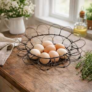 Primitive <b>Wire</b> Collapsible Egg <b>Basket</b> Rustic Farmhouse Decor Vintage Style - Product Image 1