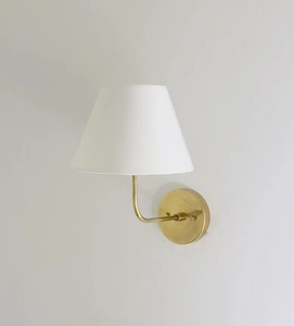 Applique murale minimaliste en laiton avec abat-jour en lin blanc, luminaire mural d'intérieur pour chambre à coucher, décoration de la maison - Product Image 3