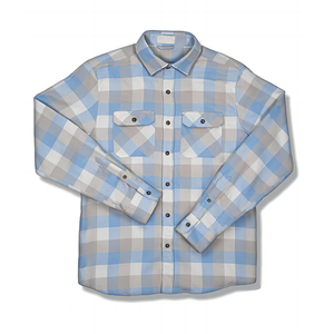 Chemise en flanelle à carreaux bleue et blanche, décontractée et tendance, personnalisable, 100% coton, pour hommes - Product Image 2