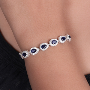 Silver Blue Sapphire Teardrop <b>Bracelet</b> for Women Gift Chain Link <b>Bracelet</b> for Wedding Luxury Elegant Trendy Jewelry Accessories - Product Image 2