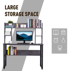 Scrivania Ergonomica Regolabile in Altezza per Ufficio/Gaming con Libreria in Acciaio Inossidabile e Legno (MDF) - Product Image 1