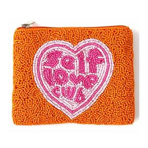 Mini porte-monnaie en forme de cœur perlé orange, écologique, fait main, portable, petite pochette d'épargne multifonctionnelle avec fermeture éclair supérieure pour femme - Product Image 1