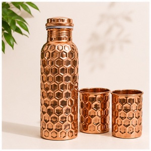 Handcrafted Pure <b>Copper</b> Water <b>Bottle</b> Honeycomb Diamond Hammered Design Wholesale Luxury <b>Copper</b> Drinkware Set - Product Image 5
