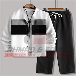 Conjunto Deportivo de 2 Piezas para Hombre, Verano, Bloques de Color en Contraste, Transpirable, Felpa, Suave y Cómodo, Estilo Casual/Urbano, Ahmad Fahad - Product Image 3
