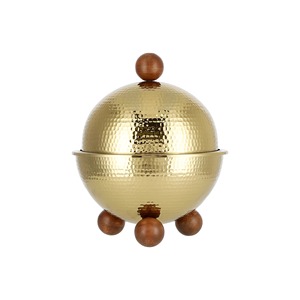 Maceta de madera con forma de cabaña y tapa de metal dorado, ideal para servir en el hogar, cenas, entretenimiento de invitados y como regalo elegante, procedente de la India. - Product Image 6