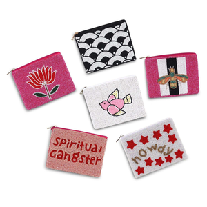 Porte-monnaie classique fait main coloré avec perles pour adolescents, portefeuille personnalisé à fermeture éclair, motif dessin animé, pochette de gros MULTI - Product Image 1