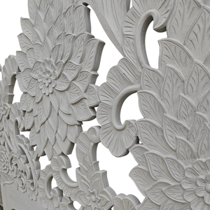 Cabecero de Cama King Size Tallado a Mano en Madera con Diseño Floral, Estilo Boho Costero, Decoración para el Hogar, Acabado Gris - Product Image 4