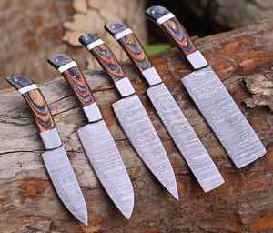 Juego de Cuchillos de Chef de 5 Piezas de Acero de Damasco Hechos a Mano con Funda de Cuero, Cuchillos de Cocina de Alta Calidad de Acero de Damasco con Funda de Cuero - Product Image 1