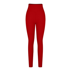 เลกกิ้งขายาวสีแดงเอวสูงสำหรับผู้หญิง กางเกงถักแบบยืดได้ เลกกิ้งวิ่งสำหรับผู้หญิง ยืดหยุ่นได้ เหมาะสำหรับออกกำลังกาย - Product Image 2