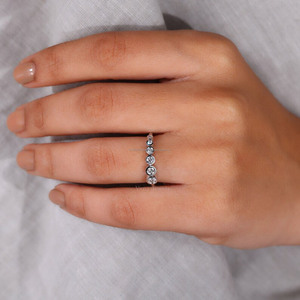 Bezel Set Diamond Wedding Band Round Brilliant Cut Lab Grown Diamond Eternity Tiny White Gold 14K <b>Stacking</b> <b>Ring</b> Women - Product Image 5