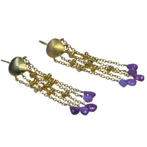 Boucles d'oreilles pendantes plaquées or avec pierres d'améthyste, style bohème, pour femmes, à porter en soirée - Product Image 3