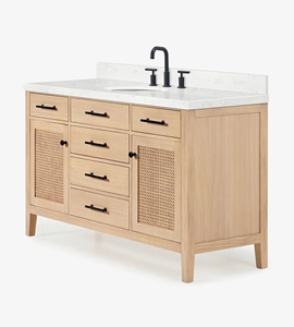 Meuble de salle de bain OEM Chloe 60 pouces, vasque simple, en chêne blanc, directement de l'usine au Vietnam - Product Image 2