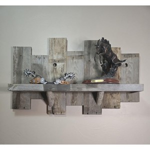 Reclaimed Teak Wood Industrial Asymmetrical Floating Wall <b>Shelf</b> | Single Tier Living Room Storage & Gallery Display - Product Image 2