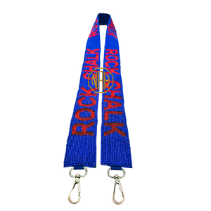 Sangle de sac à main perlée en polyester bleu, brodée, thème sportif Rock Chalk, accessoire fait main - Product Image 4