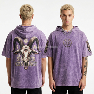 เสื้อยืดลายกราฟิกหัวกะโหลกสีเทาแบบกำหนดเองสำหรับผู้ชาย 210GSM สไตล์วินเทจขาดๆ แบบดิสเทรส ขายส่งจากผู้ผลิตเสื้อผ้า - Product Image 6