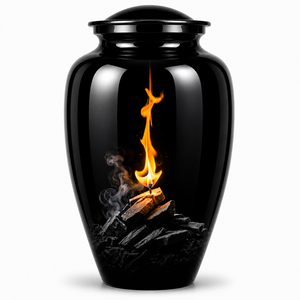 Autocollant avec urne funéraire commémorative en émail pour cendres humaines d'adultes, motif flamme gracieuse avec effets lumineux tourbillonnants - Product Image 2