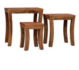 Handcrafted Indian Solid wood 3-Piece End <b>Table</b> Set | <b>Space</b> <b>Saving</b> Stackable Wooden Stools | Pindel Handicraft Export - Product Image 4