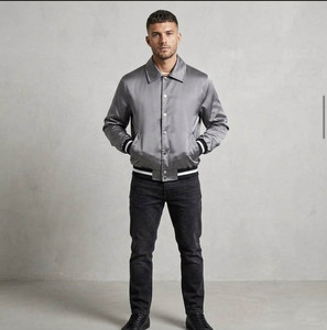 Veste universitaire grise pour homme, couleur unie, col rabattu, coupe classique, style décontracté, matière polyester, vêtement d'automne - Product Image 6