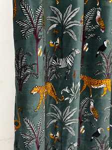 Wild Life Forest <b>Print</b> Sage Green, Drapes Vintage Style Cotton Velvet Teal Blue Luxury Curtain Boho Curtain Luxury Drapes - Product Image 3