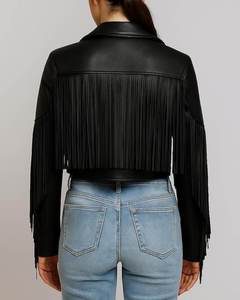 Women's Sheep <b>Leather</b> Motorcycle <b>Jacket</b> with Fringe Design Short Casual Breathable Winter Outerwear - Product Image 2