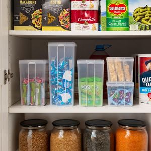 Contenitori Impilabili Grandi con Coperchio a Cerniera per Organizzazione Dispensa, Contenitori Verticali in Plastica con Coperchio Ribaltabile per Casa e Ufficio - Product Image 4