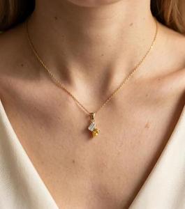 Modern Diamond Drop <b>Pendant</b> Of Yellow Pear & Emerald Cut in <b>Solid</b> <b>Gold</b> Elegant Minimalist <b>Pendant</b> Necklace Everyday Jewelry Gift - Product Image 2