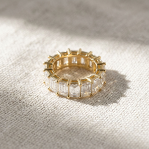 Anillo de eternidad de oro de 14 quilates con diamante cultivado en laboratorio de corte esmeralda, anillo de boda de oro para mujer, regalo, joyería para fiesta - Product Image 2