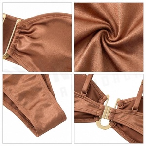 Ensemble de bikini bandeau pour femme NORTH APPROACH, couleur unie, finition métallisée, bas de bikini string, maillot de bain extensible - Product Image 4