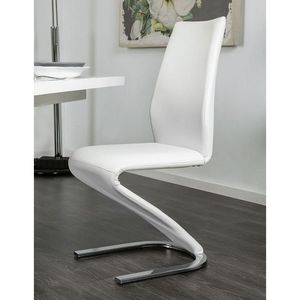 Base per sedia contemporanea a forma di Z in similpelle bianca, 2 sedie da pranzo con finitura cromata per arredamento casa o ufficio - Product Image 2
