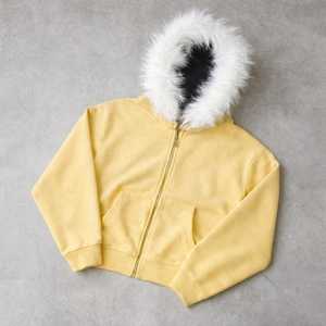 Sweat à capuche zippé surdimensionné en molleton 100 % coton, délavé à l'acide, avec fausse fourrure, pour homme, design hiver, personnalisé, haute qualité, écologique - Product Image 3